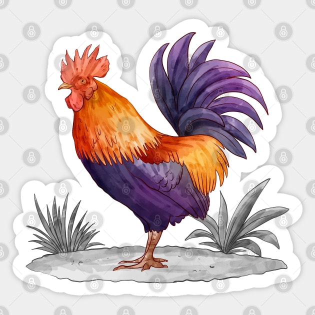 Hand Drawn Cock Watercolor Sticker by Mako Design 